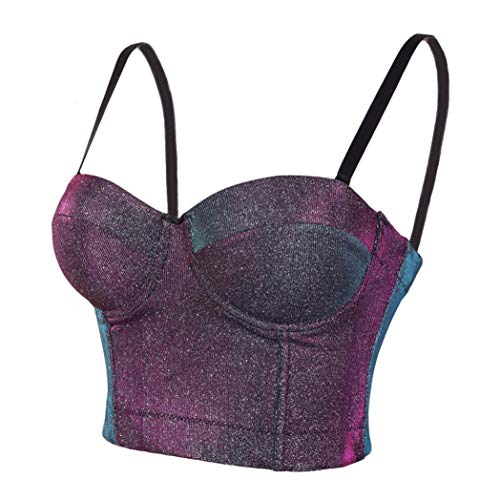 JOYOTER Mujeres Glitter Bustier Bra Night Club Party Cropped Top Chaleco Corsé Adelgazante Lencería Suave