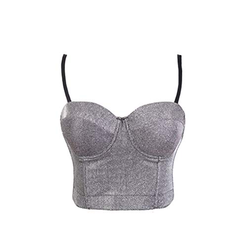 JOYOTER Mujeres Glitter Bustier Bra Night Club Party Cropped Top Chaleco Corsé Adelgazante Lencería Suave