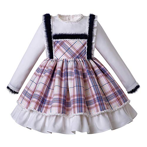 Ju petitpop Conjunto de Ropa de otoño para niñas Top a Checked de Manga Larga y Vestido de Dos Capas con Sombreros para 12 años