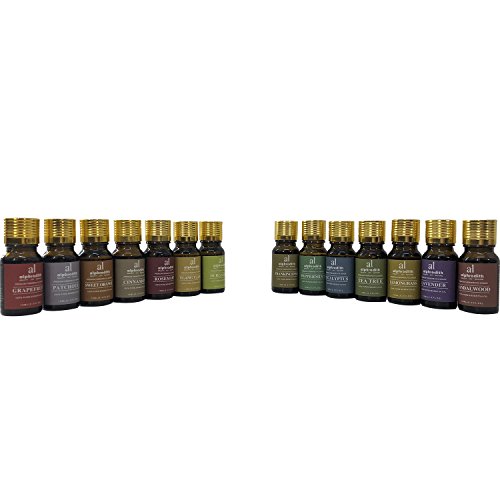 Juego de 14 Botes de Aromas (10 ml/botella, Grado terapéutico puro, Aroma a Sándalo, Ylang Ylang, Lavanda, Eucalipto, Incienso, Naranja dulce, Romero, Pomelo, Bergamota, Canela)