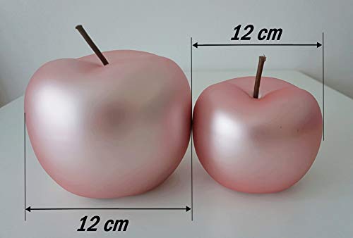 Juego de 2 figuras decorativas de cristal con forma de manzana, color rosa perla, mate, cerámica, 15 cm de diámetro, 12 cm de altura, diseño moderno