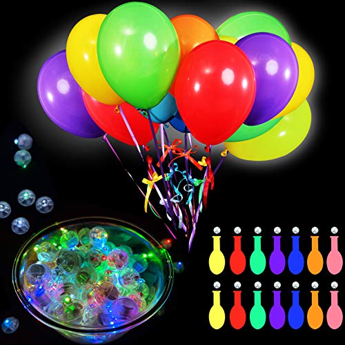 Juego de 200 Globos de Luz de LED Incluyes 100 Piezas Globos de LED Mini Bola Redonda de Luz y 100 Globos de Colores Variados 12 Pulgadas para Globos de Linterna de Papel Luces Brillan en Oscuridad