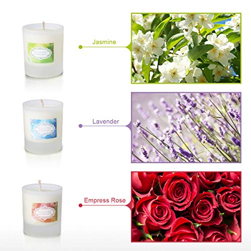 Juego de 3 velas aromáticas de Tooarts | 100 % cera de soja de cristal | 66 horas de duración de combustión para aniversario, cumpleaños, yoga de baño, aire fresco (jazmín, lavanda, rosa emperatriz)