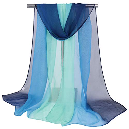 KAVINGKALY Bufandas de seda transparentes de gasa larga Bufanda de colores de sombra para mujeres Chales ligeros y largos (azul marino y verde)