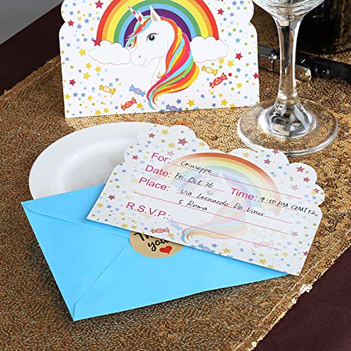 Kesote 24 Tarjetas de Invitación Unicornio Tarjetas de Invitación Cumpleaños Infantil, Bautizo, Boda, con 24 Sobres