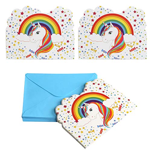 Kesote 24 Tarjetas de Invitación Unicornio Tarjetas de Invitación Cumpleaños Infantil, Bautizo, Boda, con 24 Sobres