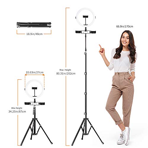 K&F Concept Aro de Luz LED Regulable con Trípode, 2700K a 5500K Temperatura de Color, CRI ≥ 95, Anillo de Luz para Maquillaje Selfie Youtube Vídeo con Manguera Soporte para Móvil y Micrófono Karaoke