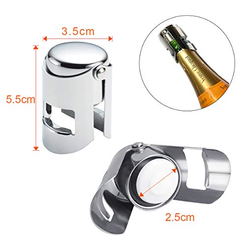 Kimimara Tapón de Cierre para Botella de Champán，Pack de 3 Unidades de Acero Inoxidable con Sellador de Goma Reutilizable, Accesorio para Regalar Ideal para Champagne (Plata)