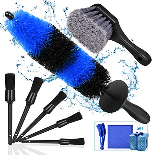 Kohree 9 Piezas Kit Limpieza Coche Herramientas de Lavado de Auto Car Detailing Pincel Limpieza Coche Auto Car Detailing Brush Set Interior y Exterior de Coche, Motor, Emblemas, Ventilación de Aire