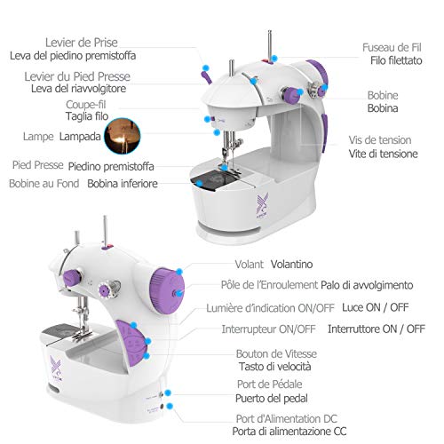 KPCB Mini Máquina de Coser Portatil y Versátil con Gran Mesa de Costura, Fácil de Usar y Práctica (Manual en Español)