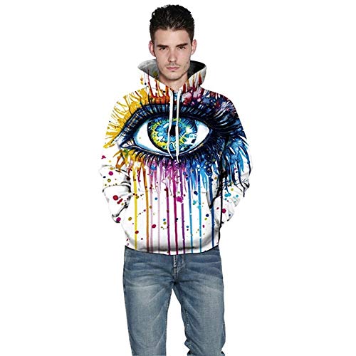 KUANGQIANWEI Hoodies Man Pareja de Hombres y Mujeres más tamaño suéter Encapuchado Grandes Ojos impresión de la Pintada suéter Encapuchado Mens Sweatshirts (Size : S)