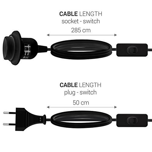 kwmobile 3x portalámparas E27 con arandela roscada y cable electrónico con interruptor - lámpara portalámpara y cable, 3,5m en nero