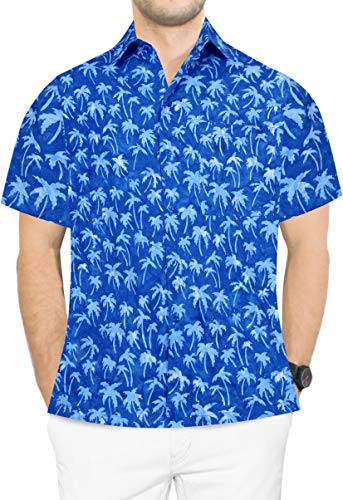 LA LEELA árbol de Trabajo clásico Desgaste Ocasional Diario Regular de Palma en Forma de Playa de los Hombres Imprime la Camisa Hawaiana XL-Pecho Contorno (in cms):121-132 Azul Real_AA172