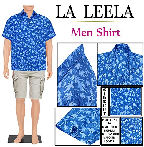 LA LEELA árbol de Trabajo clásico Desgaste Ocasional Diario Regular de Palma en Forma de Playa de los Hombres Imprime la Camisa Hawaiana XL-Pecho Contorno (in cms):121-132 Azul Real_AA172