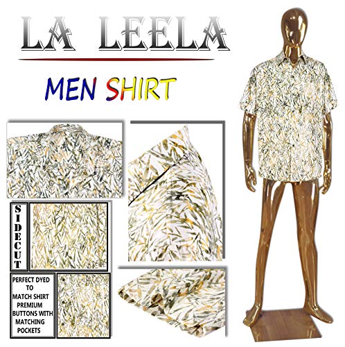 LA LEELA Obra clásica de Uso Diario en Forma Regular de Playa Casual Impresa Camisa Hawaiana de los Hombres XL-Pecho Contorno (in cms):121-132 Ghosts Blanco_AA164