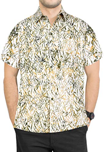 LA LEELA Obra clásica de Uso Diario en Forma Regular de Playa Casual Impresa Camisa Hawaiana de los Hombres XL-Pecho Contorno (in cms):121-132 Ghosts Blanco_AA164