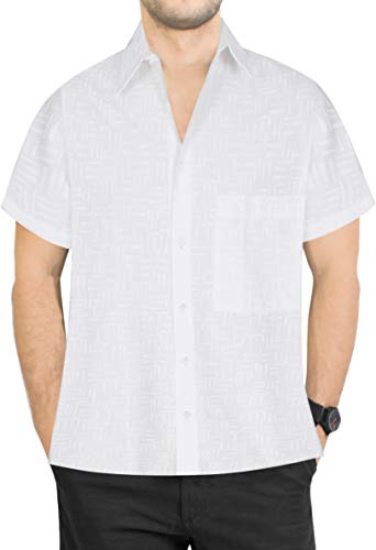 LA LEELA Obra clásica el Uso Diario de Playa Casual Corte Regular la Camisa Hawaiana de los Hombres Ghosts Blanco_AA118 XL-Pecho Contorno (in cms):121-132