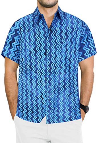 LA LEELA Obra clásica el Uso Diario de Playa Casual Corte Regular la Camisa Hawaiana los Hombres Azul Real_AA124 XL-Pecho Contorno (in cms):121-132