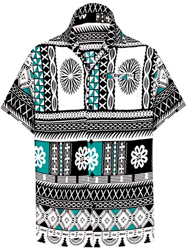 LA LEELA Trabajo de los Hombres Desgaste Diario Camisa Hawaiana Ajuste Regular de la Playa Verde_AA104 XL-Pecho Contorno (in cms):121-132