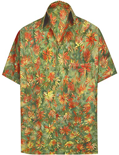 LA LEELA Trabajo de los Hombres Desgaste Diario Regular Ajuste Playa de Hawai Hoja Impresa clásica Camisa Informal XL-Pecho Contorno (in cms):121-132 Verde_AA158