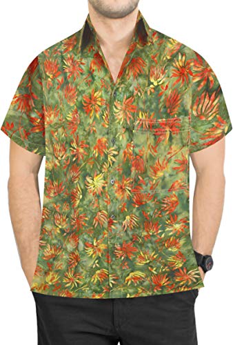 LA LEELA Trabajo de los Hombres Desgaste Diario Regular Ajuste Playa de Hawai Hoja Impresa clásica Camisa Informal XL-Pecho Contorno (in cms):121-132 Verde_AA158