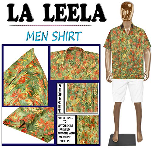 LA LEELA Trabajo de los Hombres Desgaste Diario Regular Ajuste Playa de Hawai Hoja Impresa clásica Camisa Informal XL-Pecho Contorno (in cms):121-132 Verde_AA158