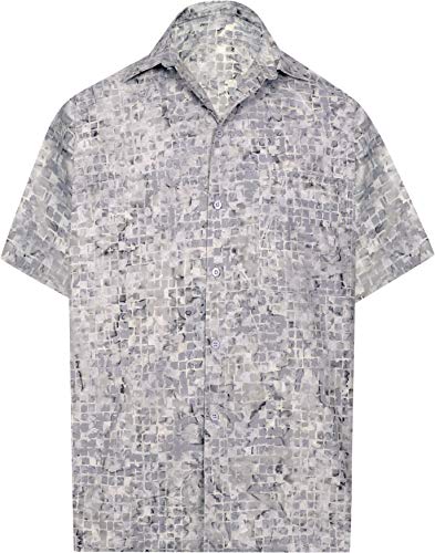 LA LEELA Trabajo Ocasional clásico de los Hombres el Uso Diario de Playa Corte Regular Impreso Camisa Hawaiana XL-Pecho Contorno (in cms):121-132 Gris_AA170