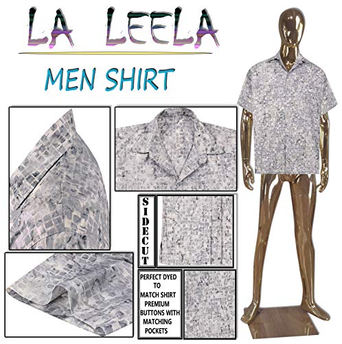 LA LEELA Trabajo Ocasional clásico de los Hombres el Uso Diario de Playa Corte Regular Impreso Camisa Hawaiana XL-Pecho Contorno (in cms):121-132 Gris_AA170