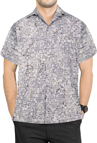 LA LEELA Trabajo Ocasional clásico de los Hombres el Uso Diario de Playa Corte Regular Impreso Camisa Hawaiana XL-Pecho Contorno (in cms):121-132 Gris_AA170