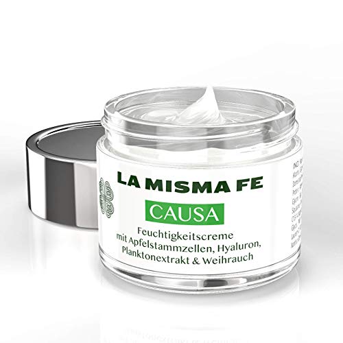 LA MISMA FE® Causa - Crema facial con células de manzana y ácido hialorónico, cuidado facial, antiedad, crema de día, bote de cristal, 50 ml, cosmética de alta gama, fabricado en España