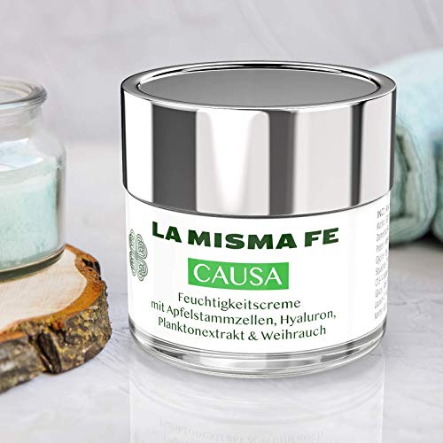 LA MISMA FE® Causa - Crema facial con células de manzana y ácido hialorónico, cuidado facial, antiedad, crema de día, bote de cristal, 50 ml, cosmética de alta gama, fabricado en España