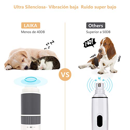 LAIKA Lima de Uñas Eléctrica para Perro y Gatos, Cortaúñas para Mascotas Pequeñas y Medianas, Almolador para Perros, Profesional USB Recargable, 40db Ultra Silencioso