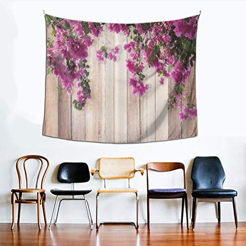 LASINSU Tapiz de Regalo,Flor Rosa buganvilla Flor con Hojas sobre Fondo de Madera,Tapiz Bohemio diseño para Colgar en la Pared,Sala de Estar Dormitorio