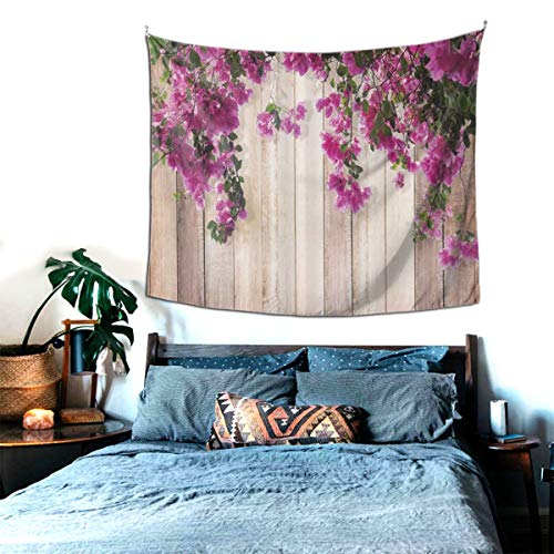 LASINSU Tapiz de Regalo,Flor Rosa buganvilla Flor con Hojas sobre Fondo de Madera,Tapiz Bohemio diseño para Colgar en la Pared,Sala de Estar Dormitorio