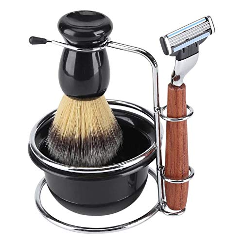 LCZ Junto con 4en1 maquinilla de Afeitar Razor Incluye Bandeja de Pinceles Barba, Barba Bowl, Conjunto de Afeitar, Perfecto Regalo para el Padre Marido Novio