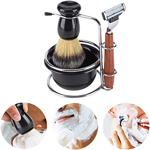 LCZ Junto con 4en1 maquinilla de Afeitar Razor Incluye Bandeja de Pinceles Barba, Barba Bowl, Conjunto de Afeitar, Perfecto Regalo para el Padre Marido Novio