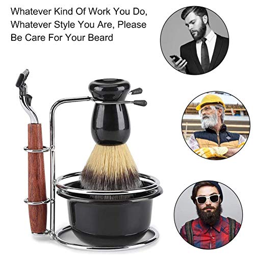 LCZ Junto con 4en1 maquinilla de Afeitar Razor Incluye Bandeja de Pinceles Barba, Barba Bowl, Conjunto de Afeitar, Perfecto Regalo para el Padre Marido Novio