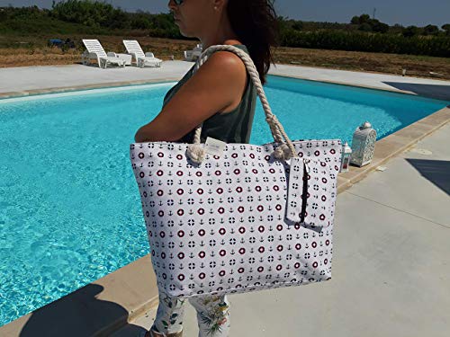 LeBag Giò - Bolsa de viaje de algodón para la playa, con correa para el hombro, bolsa de viaje + monedero con cierre de cremallera para mujer y niña, Bianco2 (Blanco) - LeBAg