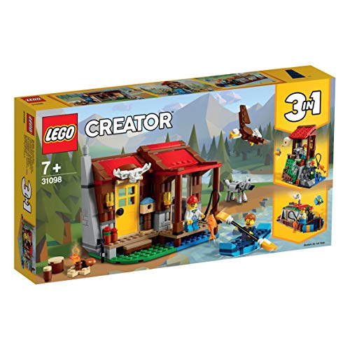 LEGO Creator - Cabaña, Juguete 3 en 1 Creativo de Construcción para Niños y Niñas a Partir de 7 Años con Piragua, Figuras de Perro, Águila y Minifiguras (31098) , color/modelo surtido