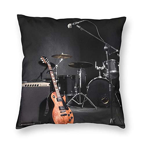 LiBei Funda de Cojín,Drum Kit, Guitar, Music Dream, Band Stage Funda de Almohada Cuadrado para Sofá Cama Decoración para Hogar 50x50cm