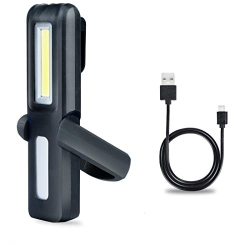 Linterna Taller Lampara led Recargable，HTBAKOI Luz de Trabajo Portatil Mecanico Superbrillante Dual Luz Modo(LED + COB) con Base Magnética 360º Gancho para Coche Hogar Camping Carro Negro