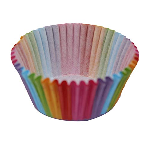 Lixuejian 100pcs Color del Arco Iris de la Magdalena de Papel revestimientos Muffin Molde Cajas de la Magdalena Casos Torta del Molde para Hornear Arco Iris Taza de Accesorios de Cocina