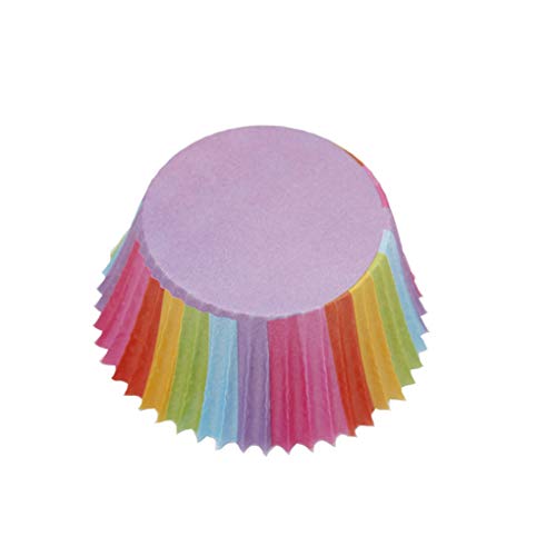 Lixuejian 100pcs Color del Arco Iris de la Magdalena de Papel revestimientos Muffin Molde Cajas de la Magdalena Casos Torta del Molde para Hornear Arco Iris Taza de Accesorios de Cocina