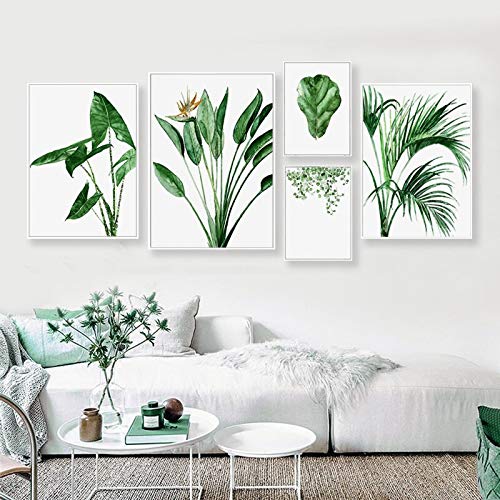 LKJHGU Moderno escandinavo Alocasia Hojas Plantas Verdes Lienzo Pinturas nórdico Pared Arte Cartel Impresiones imágenes Sala de Estar decoración del hogar