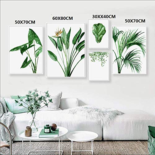 LKJHGU Moderno escandinavo Alocasia Hojas Plantas Verdes Lienzo Pinturas nórdico Pared Arte Cartel Impresiones imágenes Sala de Estar decoración del hogar