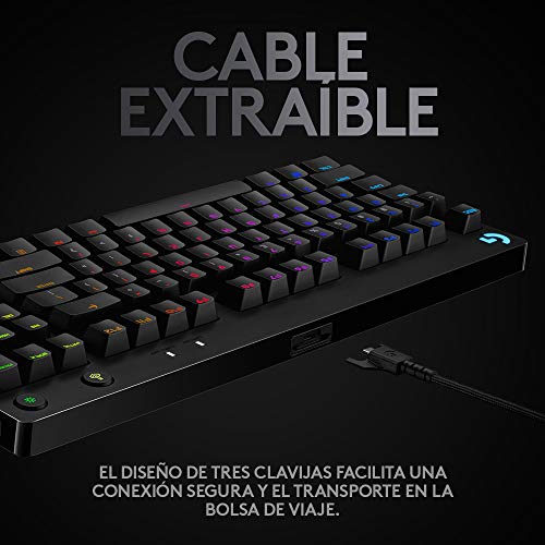 Logitech G Pro Teclado Gaming Mecánico, Diseño sin Teclado numérico, Cable Micro USB Desmontable, Teclas iluminadas con 16,8 Millones de Colores, RGB Lightsync, Negro