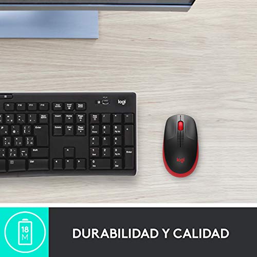 Logitech Ratón Inalámbrico M190, Diseño Curvo Ambidiestro, Batería 18 Meses con Modo Ahorro, Receptor USB, Cursor y Desplazamiento Preciso, Rueda de Desplazamiento Amplio, Rojo