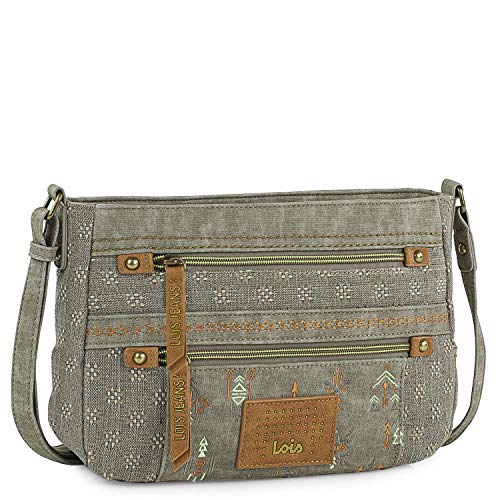 Lois - Bolso Pequeño Bandolera de Mujer Tipo Góndola. Lona Estampada y Piel Sintética. Práctico y Cómodo para Diario Bonito Diseño, Resistente 306238, Color Taupe