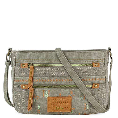 Lois - Bolso Pequeño Bandolera de Mujer Tipo Góndola. Lona Estampada y Piel Sintética. Práctico y Cómodo para Diario Bonito Diseño, Resistente 306238, Color Taupe