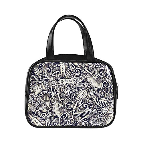 LONGYUU Bolsos Bolso de mano Gráfico Peluquería Dibujado a mano Garabatos artísticos Mar Bolsos de moda lindos Bolsos de mujer de moda Pu Puño superior de cuero Bolso Bolsos de mano